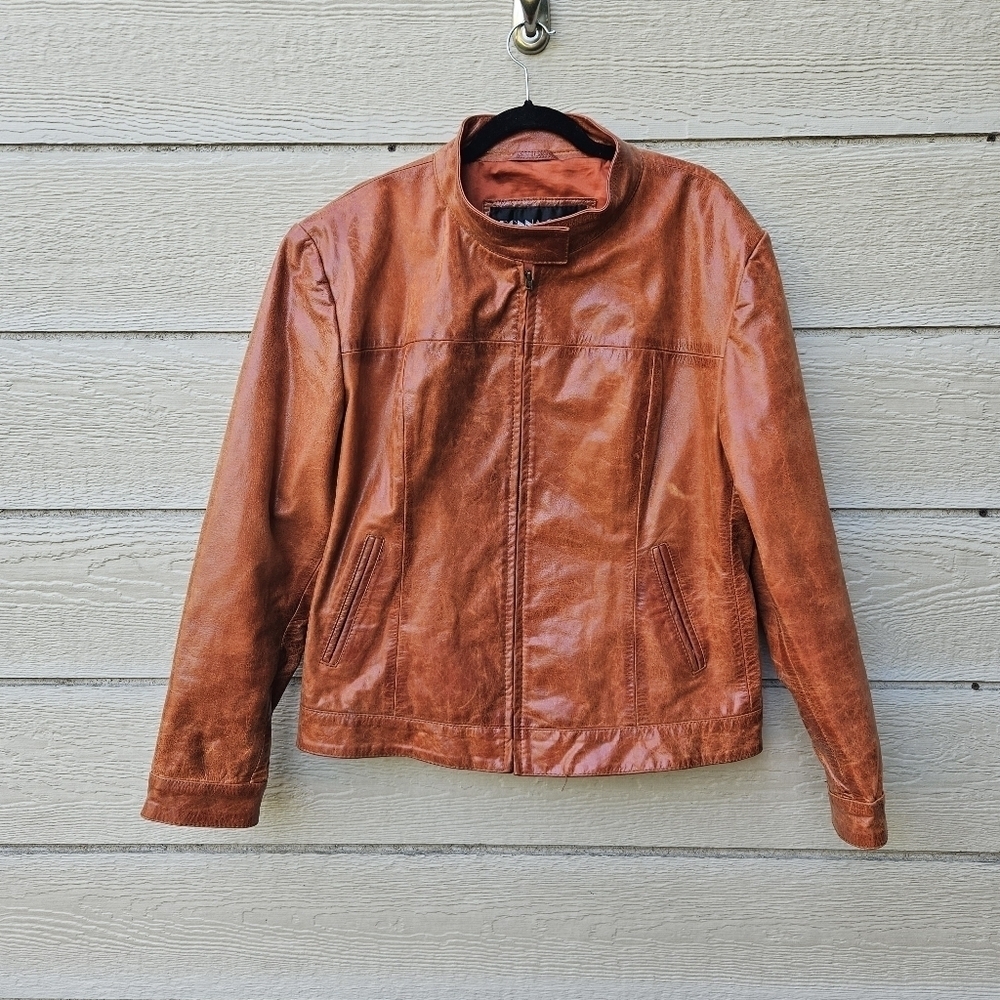 vintage Donna Sacs orange leather zip jacket SEE MEASUREMENTS